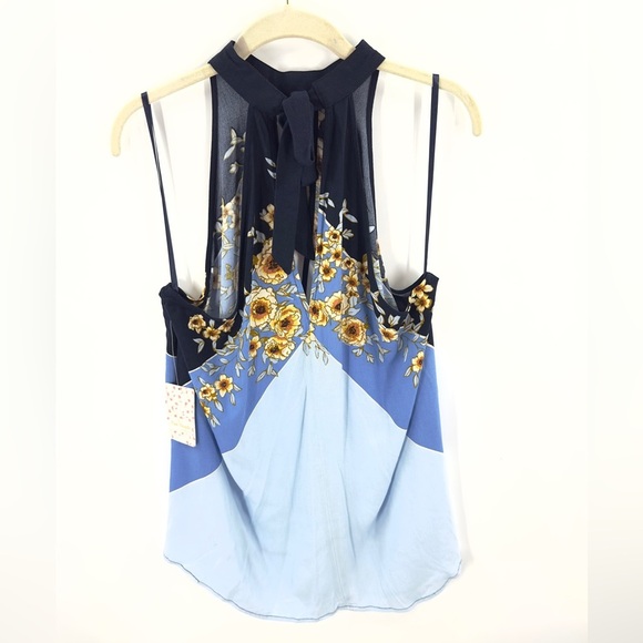 Free People Beat Of My Heart Tunic Top Mini Dress Size S Blue Floral Halter NWT - Picture 6 of 12